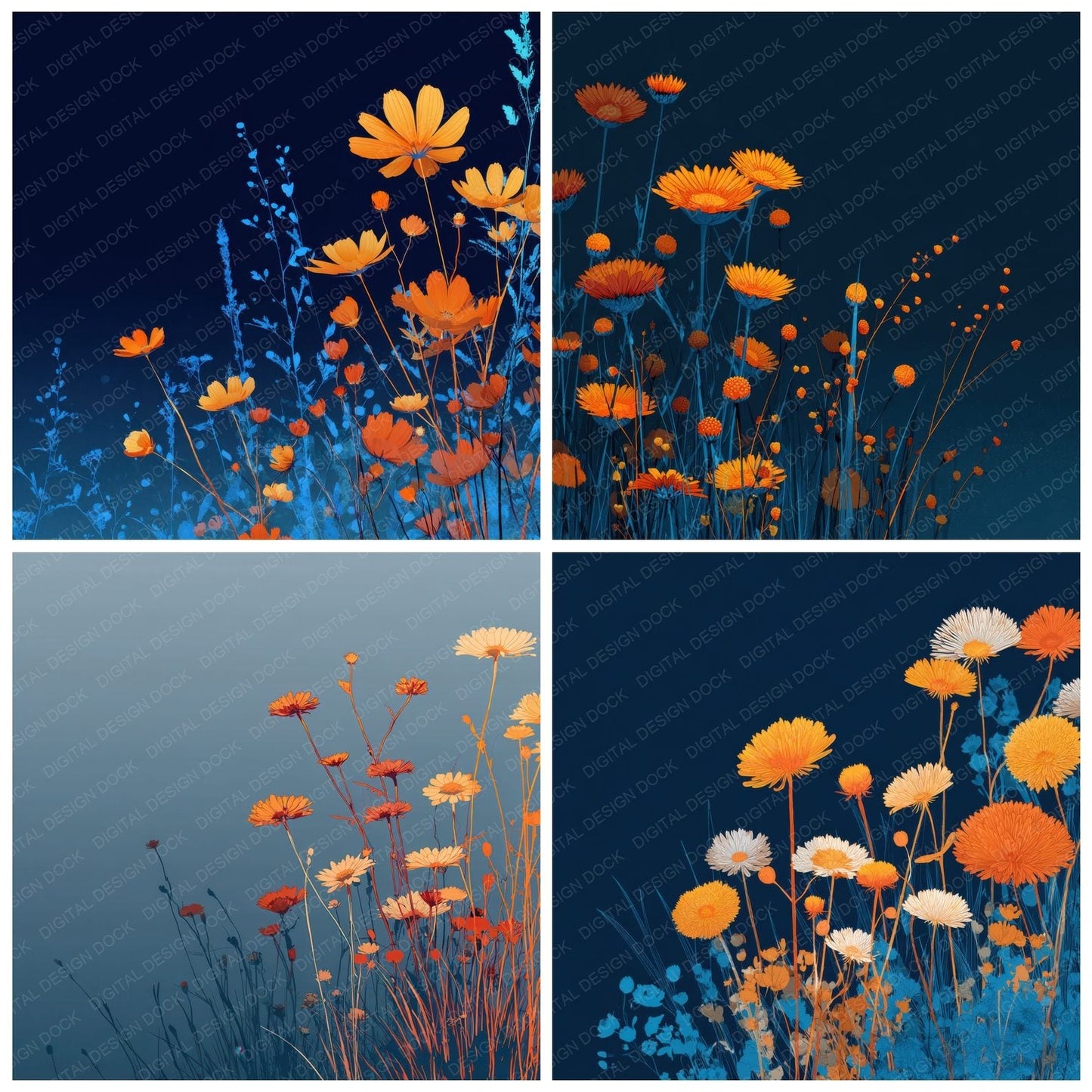Neon Daisy Wildflower Botanical Digital Paper Pack (DDD000107)