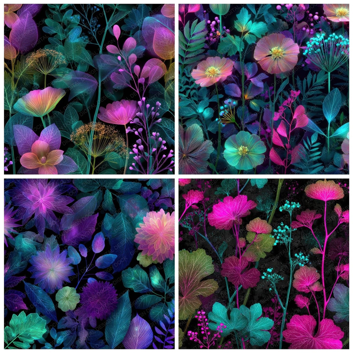 Neon Floral Glow Background Digital Paper Pack (DDD000108)