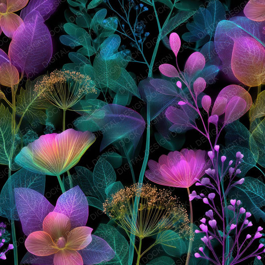 Neon Floral Glow Background Digital Paper Pack (DDD000108)