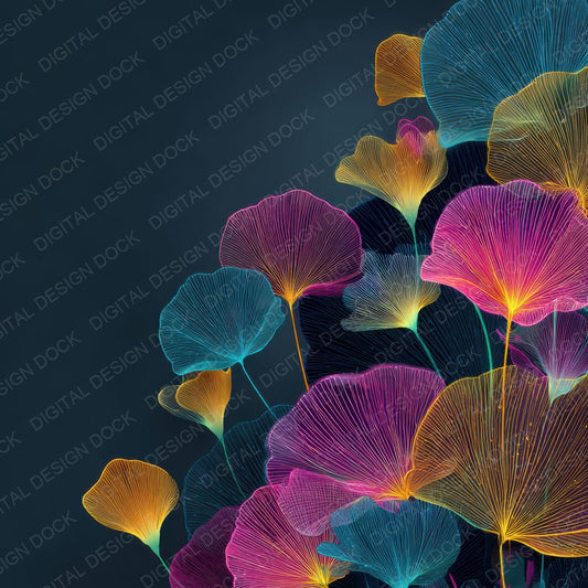 Neon Floral Outline Background Digital Paper Pack (DDD000109)