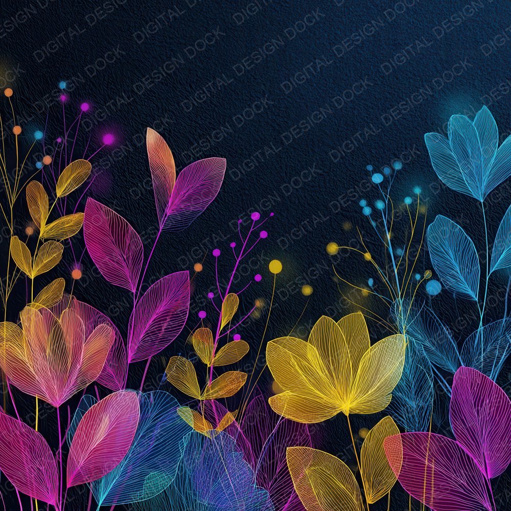 Neon Floral Outline Background Digital Paper Pack (DDD000109)