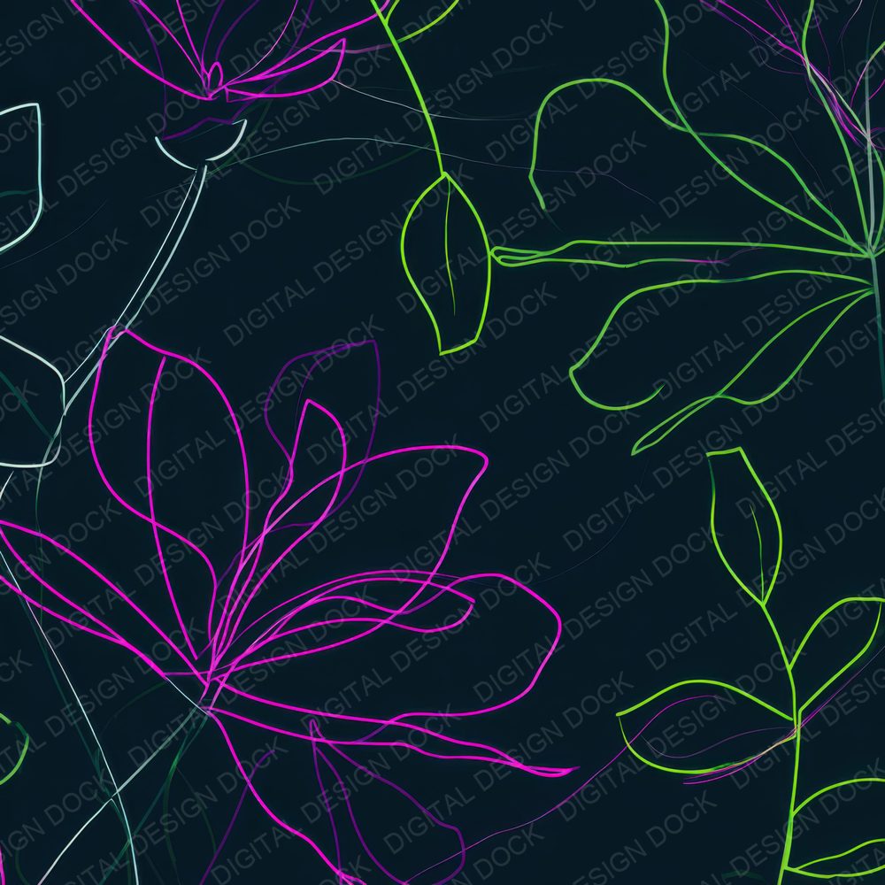 Neon Flower Outline Botanical Digital Paper Pack (DDD000110)