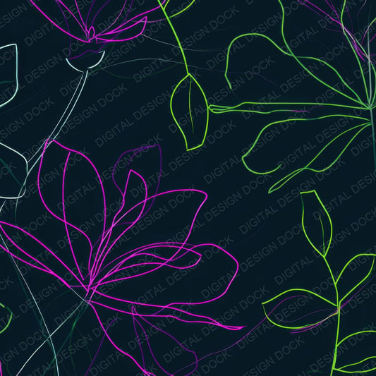 Neon Flower Outline Botanical Digital Paper Pack (DDD000110)