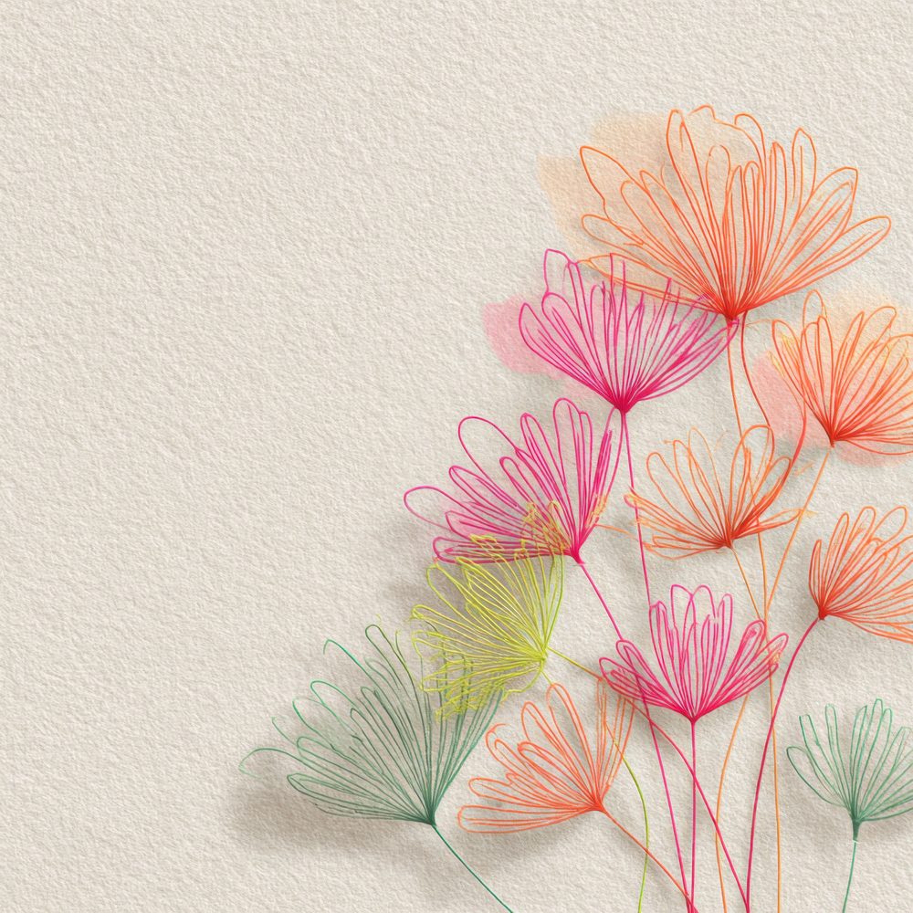 Neon Flower Outline Cream Digital Paper Pack (DDD000111)