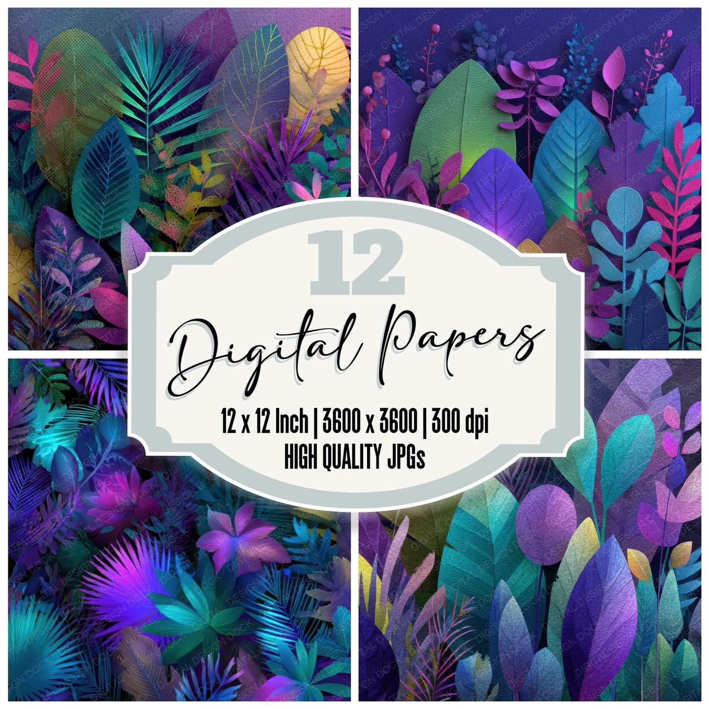 Neon Jungle Botanical Background Digital Paper Pack (DDD000112)