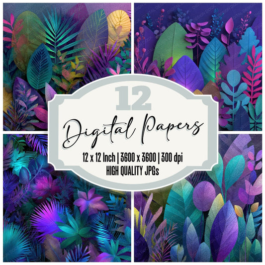 Neon Jungle Botanical Background Digital Paper Pack (DDD000112)