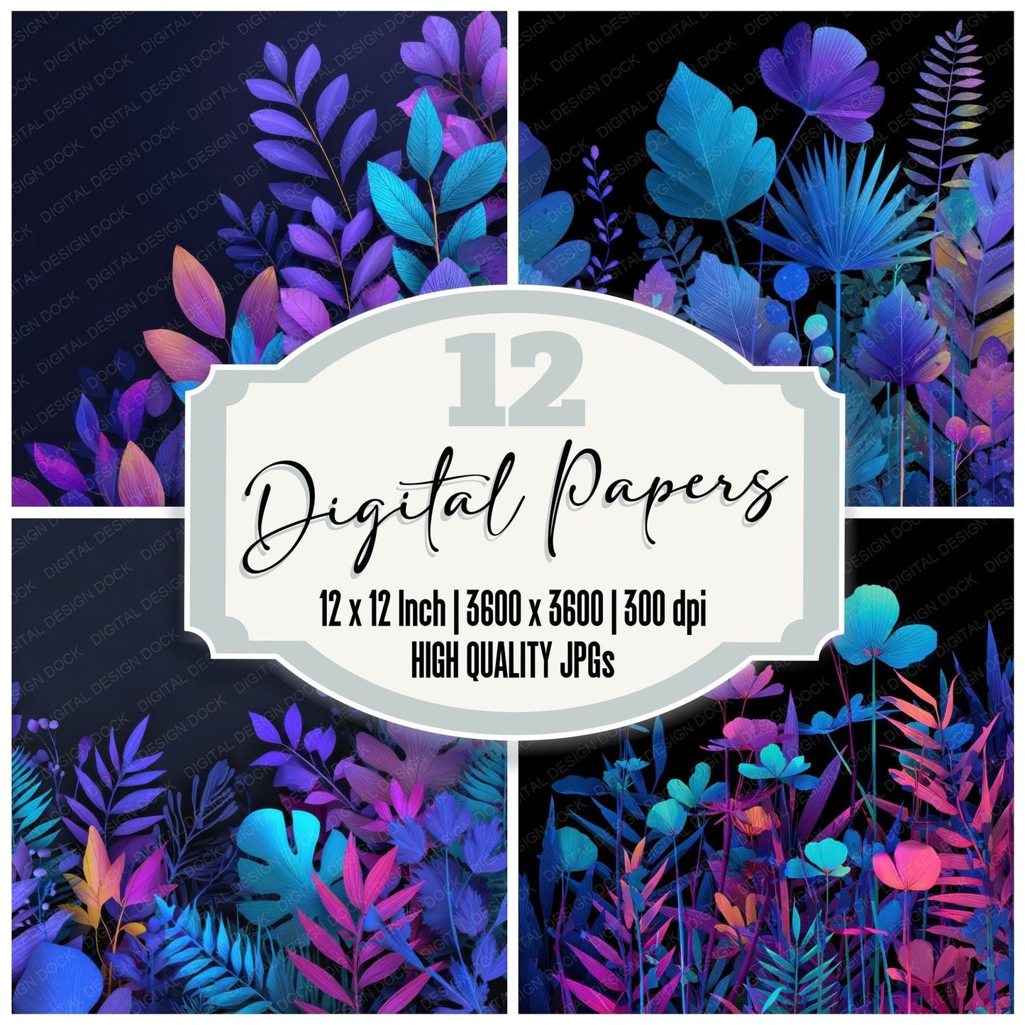 Neon Palm Leaf Botanical Digital Paper Pack (DDD000113)