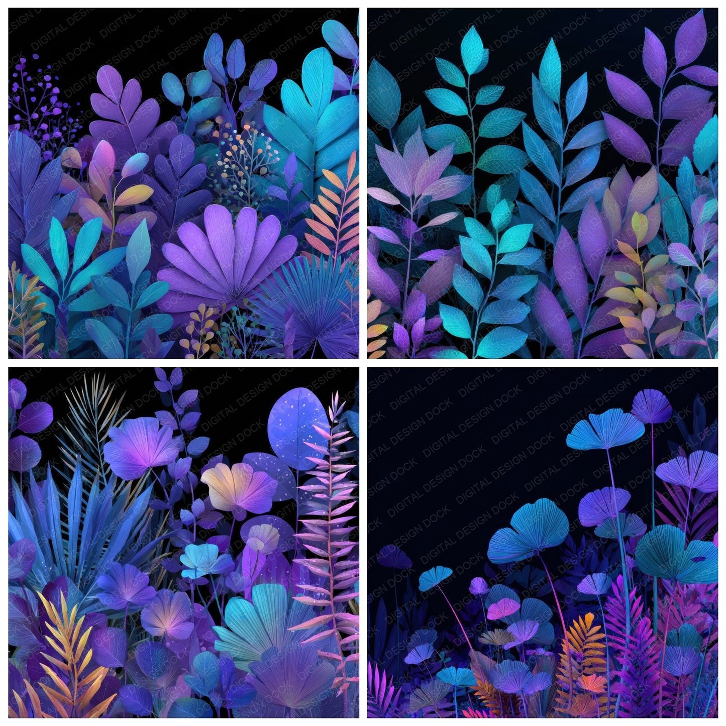 Neon Palm Leaf Botanical Digital Paper Pack (DDD000113)