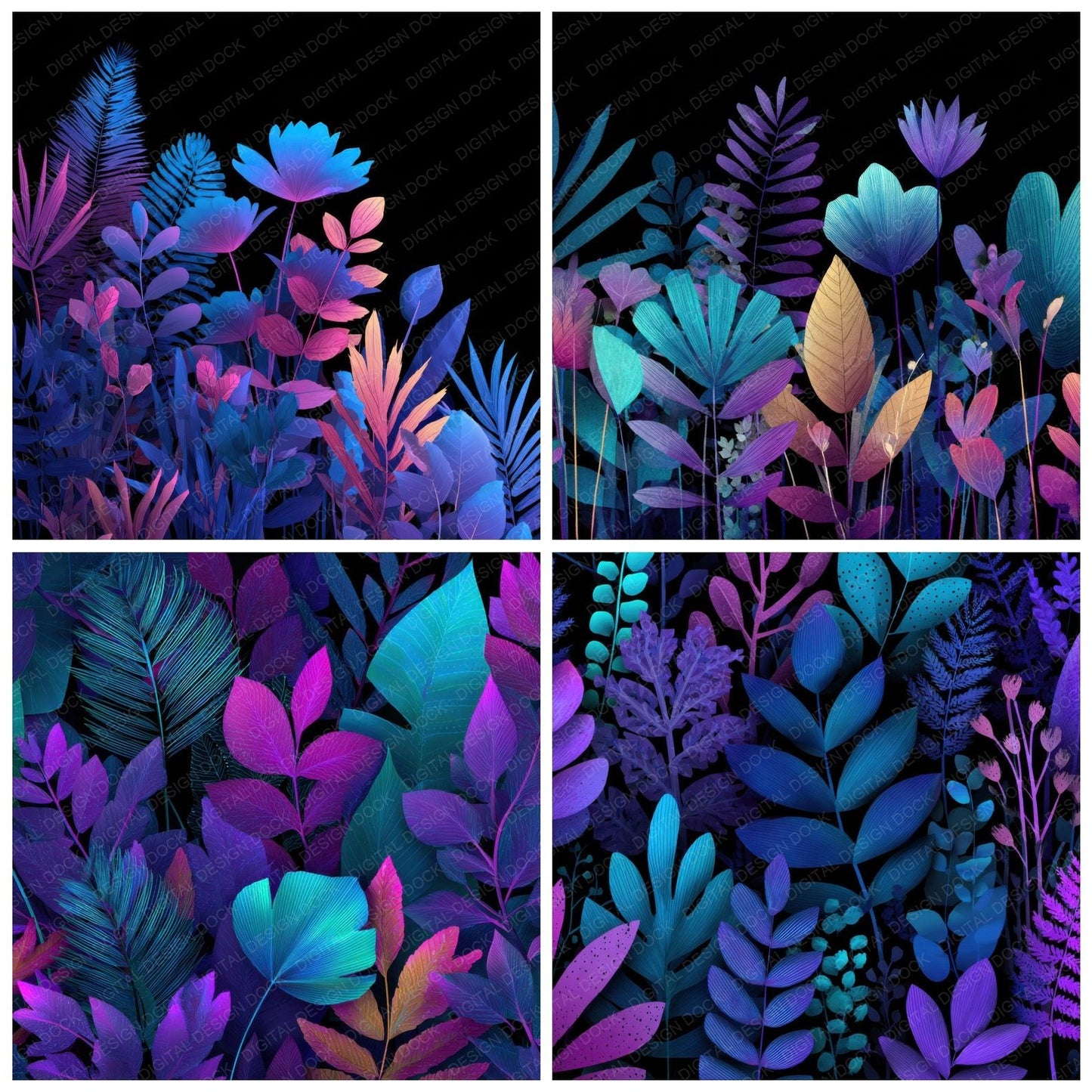 Neon Palm Leaf Botanical Digital Paper Pack (DDD000113)