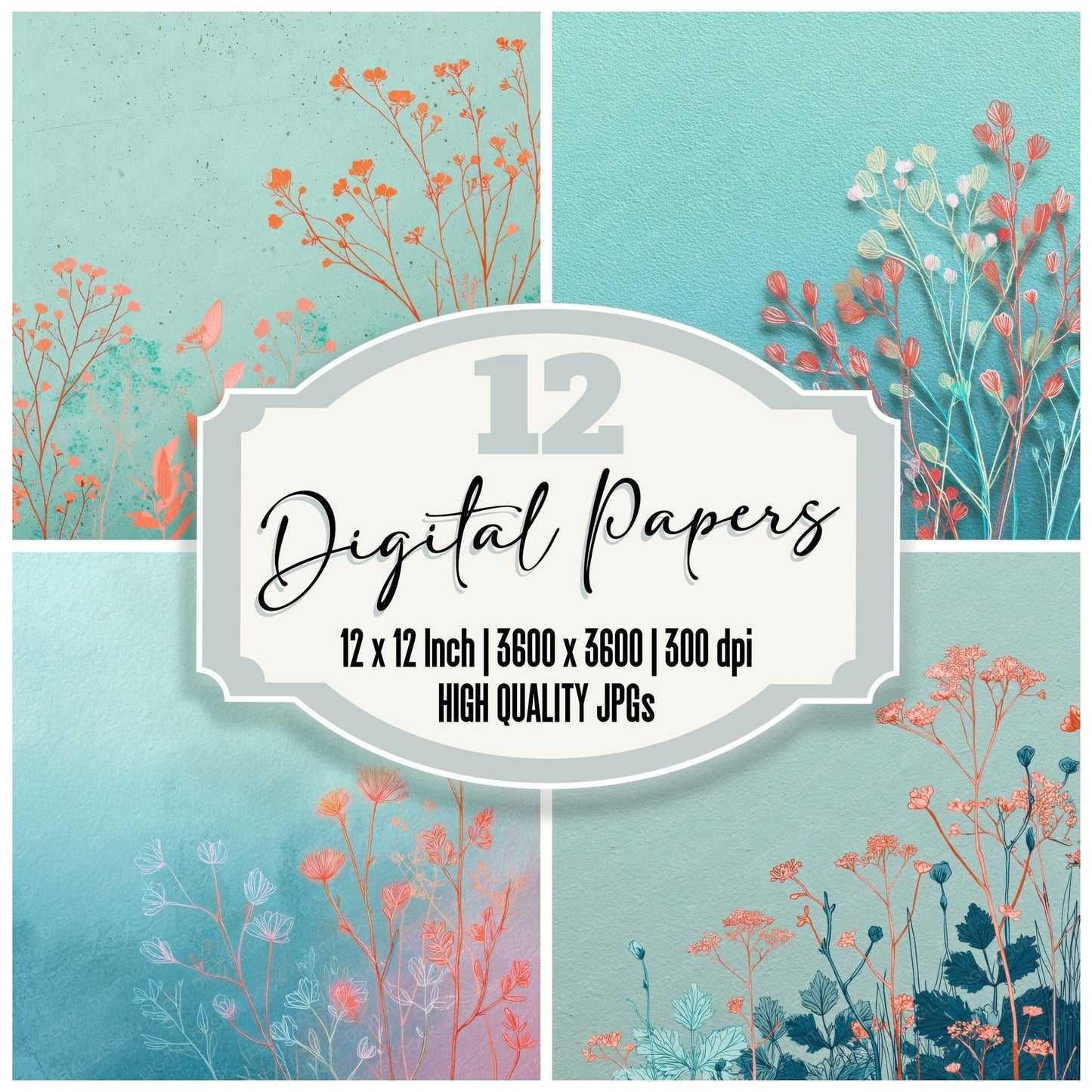 Neon Wildflower Mint Digital Paper Pack (DDD000115)