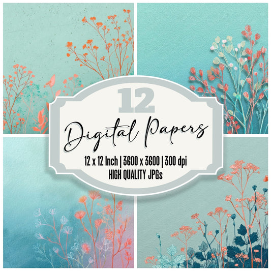Neon Wildflower Mint Digital Paper Pack (DDD000115)