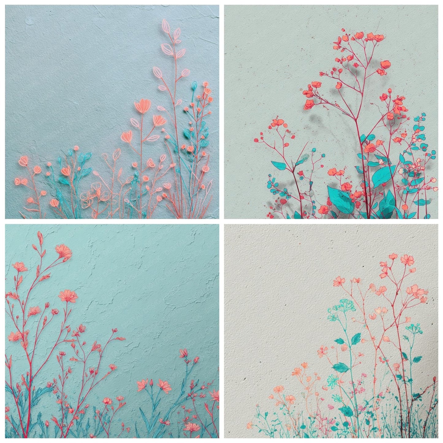 Neon Wildflower Mint Digital Paper Pack (DDD000115)