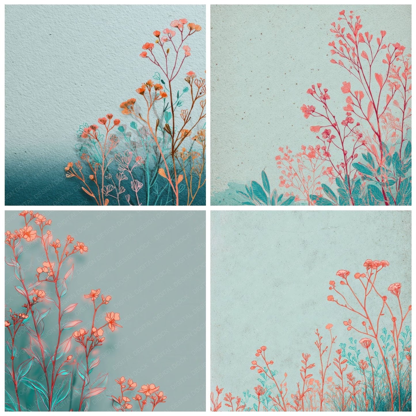 Neon Wildflower Mint Digital Paper Pack (DDD000115)