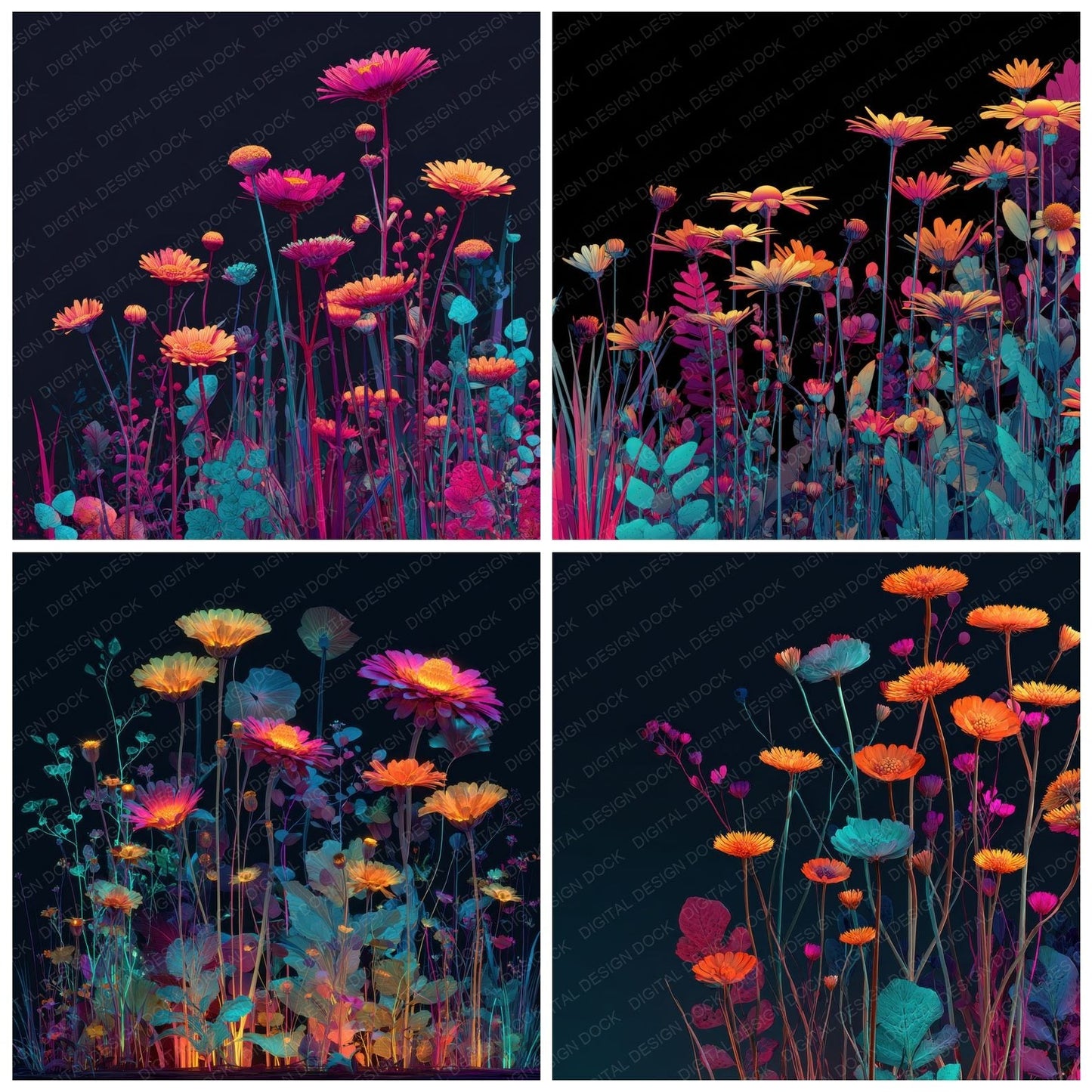 Neon Wildflower Signage Background Digital Paper Pack (DDD000116)