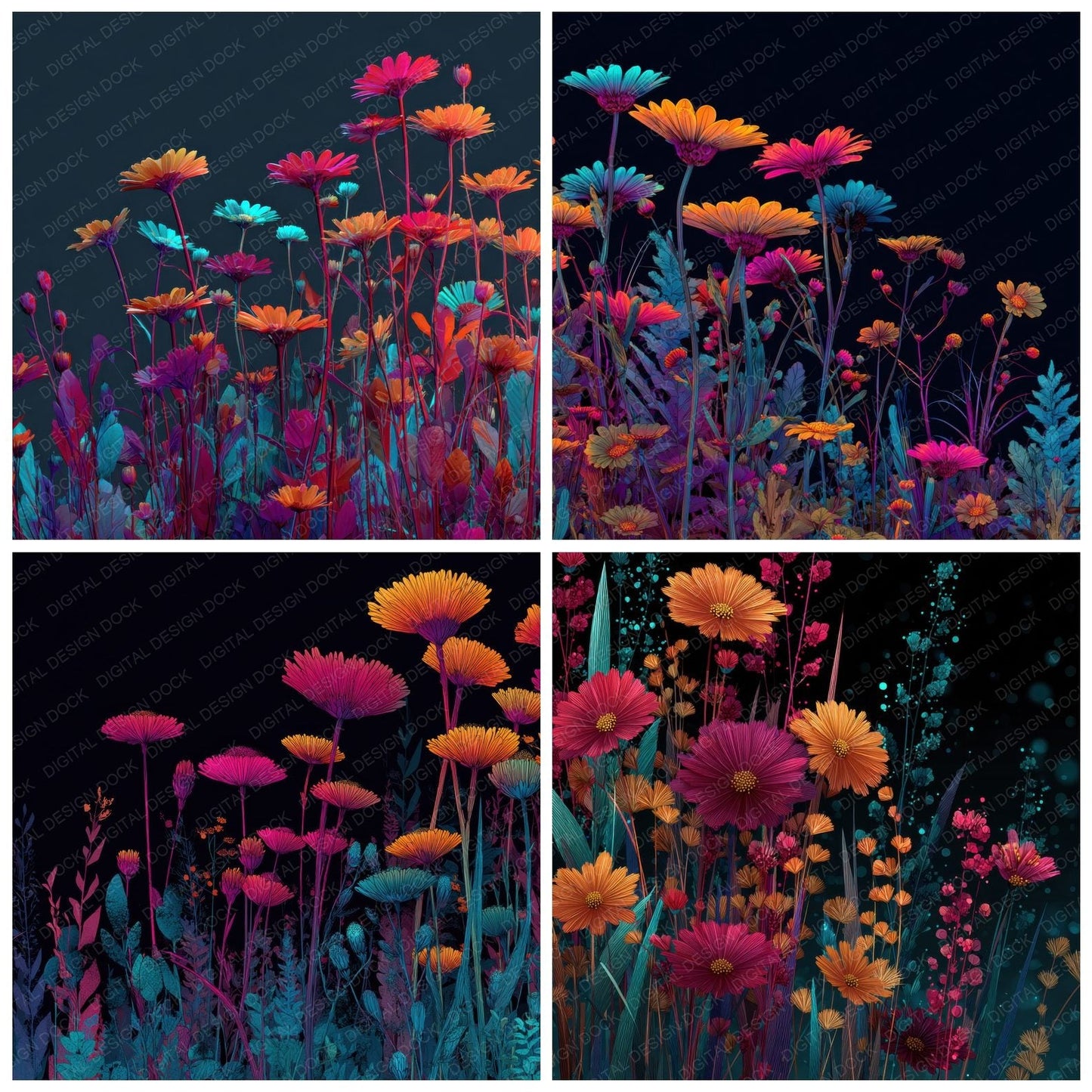 Neon Wildflower Signage Background Digital Paper Pack (DDD000116)