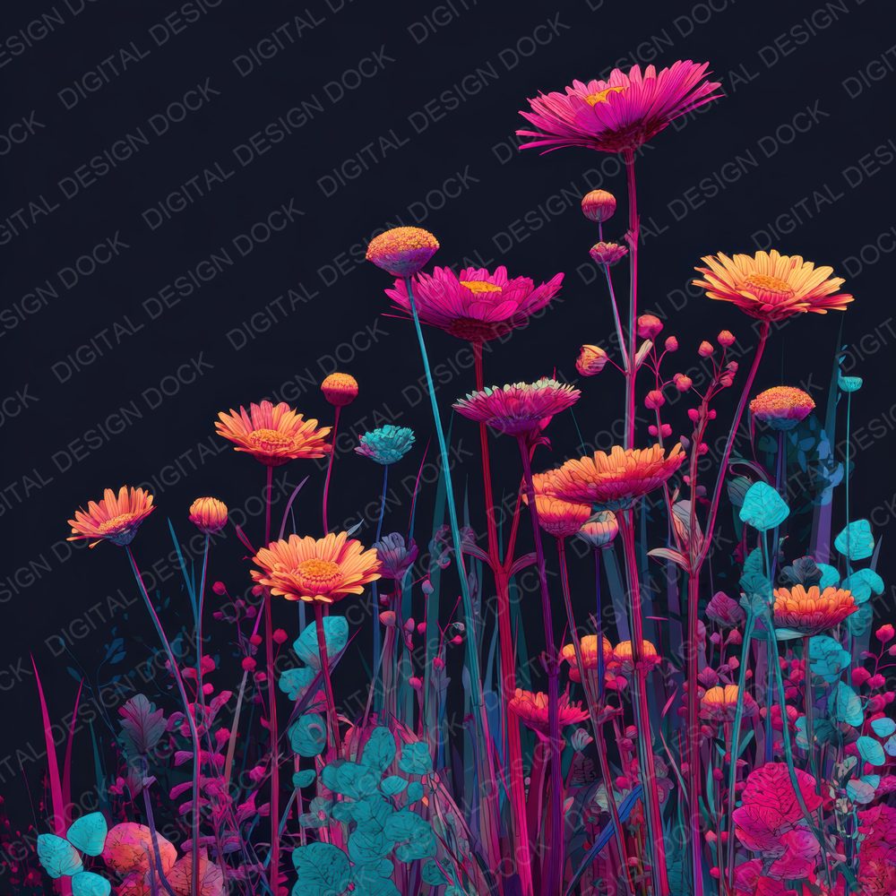 Neon Wildflower Signage Background Digital Paper Pack (DDD000116)