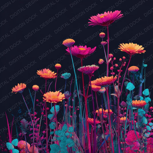 Neon Wildflower Signage Background Digital Paper Pack (DDD000116)