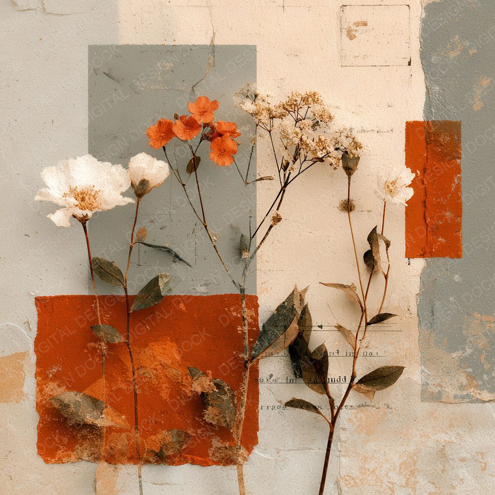 Rust Archive Floral Collage Background Digital Paper Pack (DDD000119)
