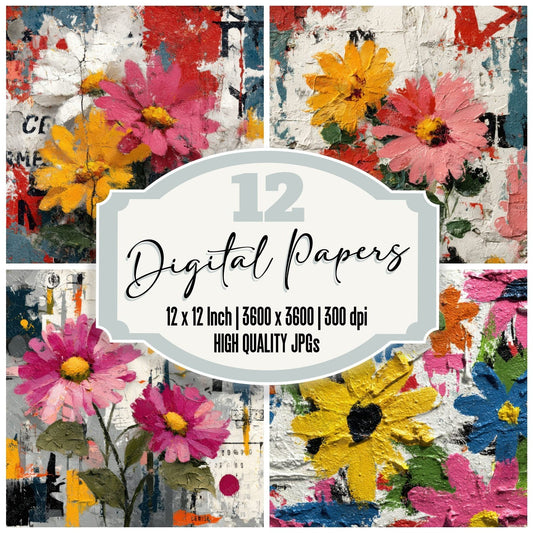 Basquiat Style Floral Background Digital Paper Pack (DDD000121)