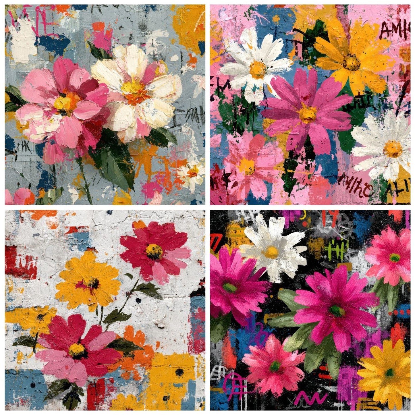 Basquiat Style Floral Background Digital Paper Pack (DDD000121)