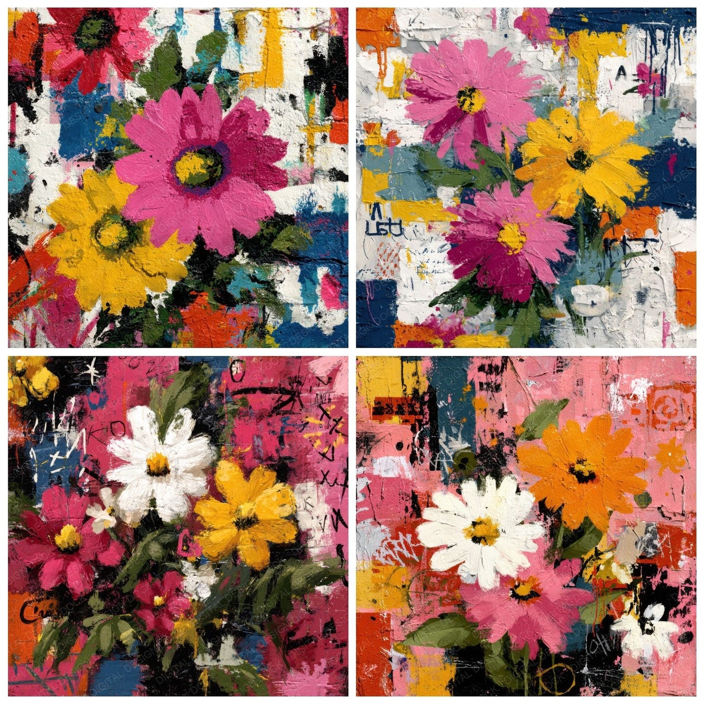 Basquiat Style Floral Background Digital Paper Pack (DDD000121)