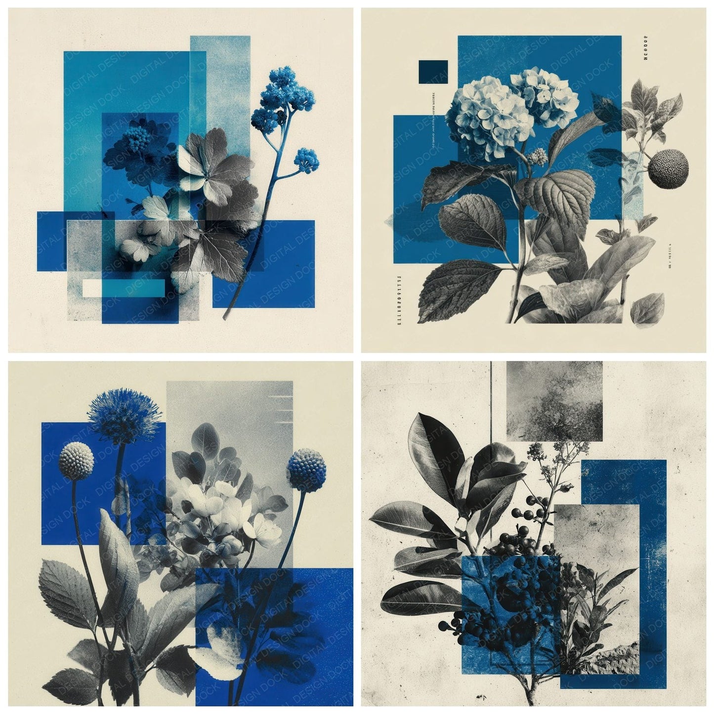 Blue Editorial Botanical Collage Digital Paper Pack (DDD000122)