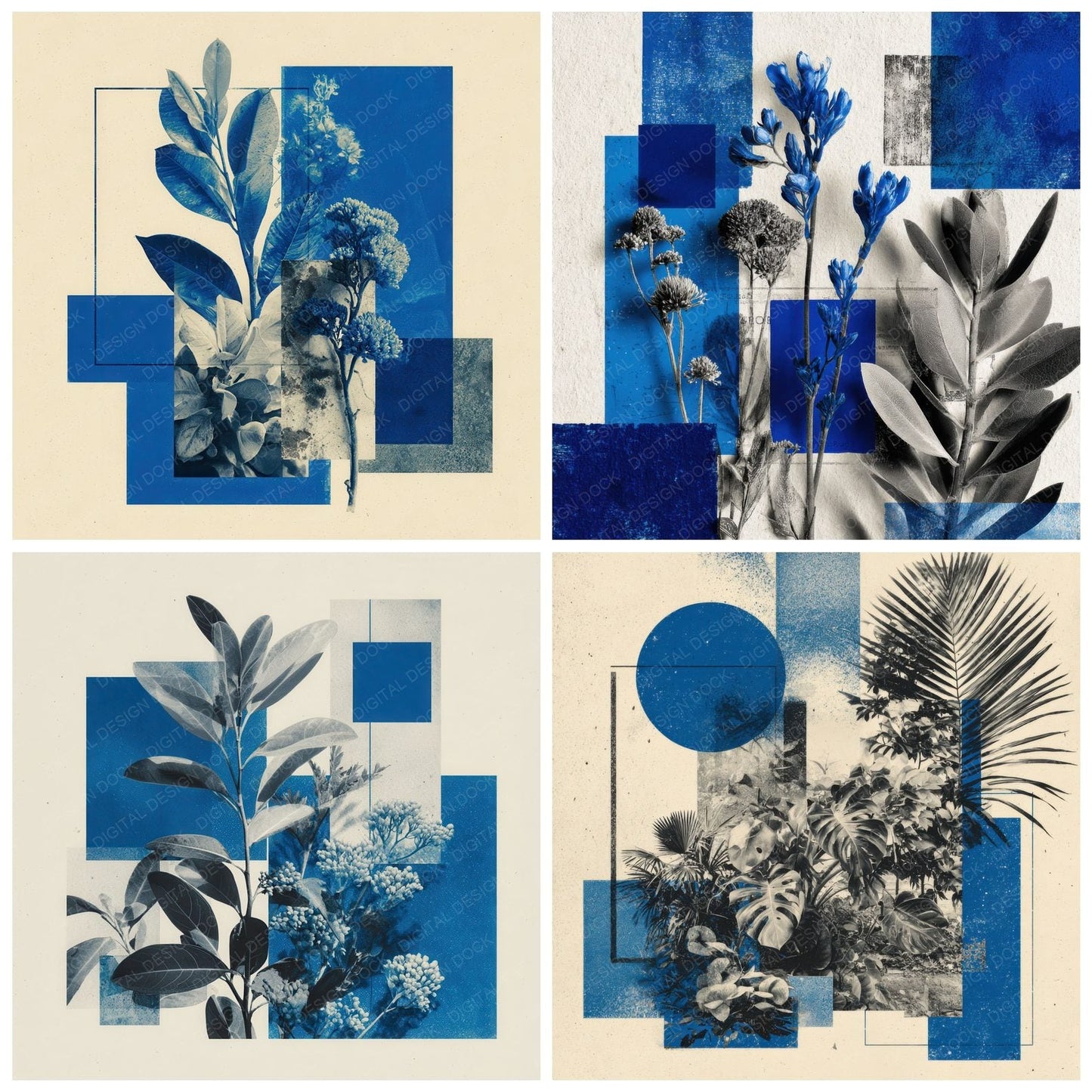 Blue Editorial Botanical Collage Digital Paper Pack (DDD000122)
