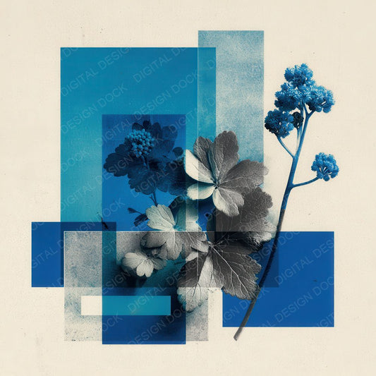 Blue Editorial Botanical Collage Digital Paper Pack (DDD000122)
