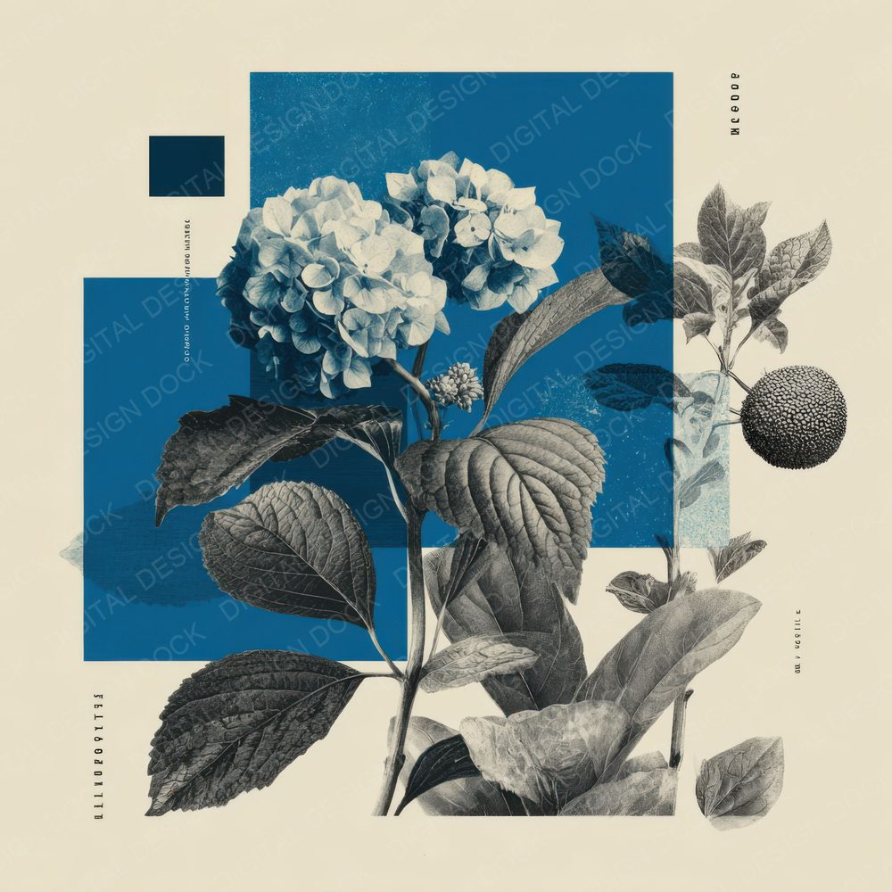 Blue Editorial Botanical Collage Digital Paper Pack (DDD000122)