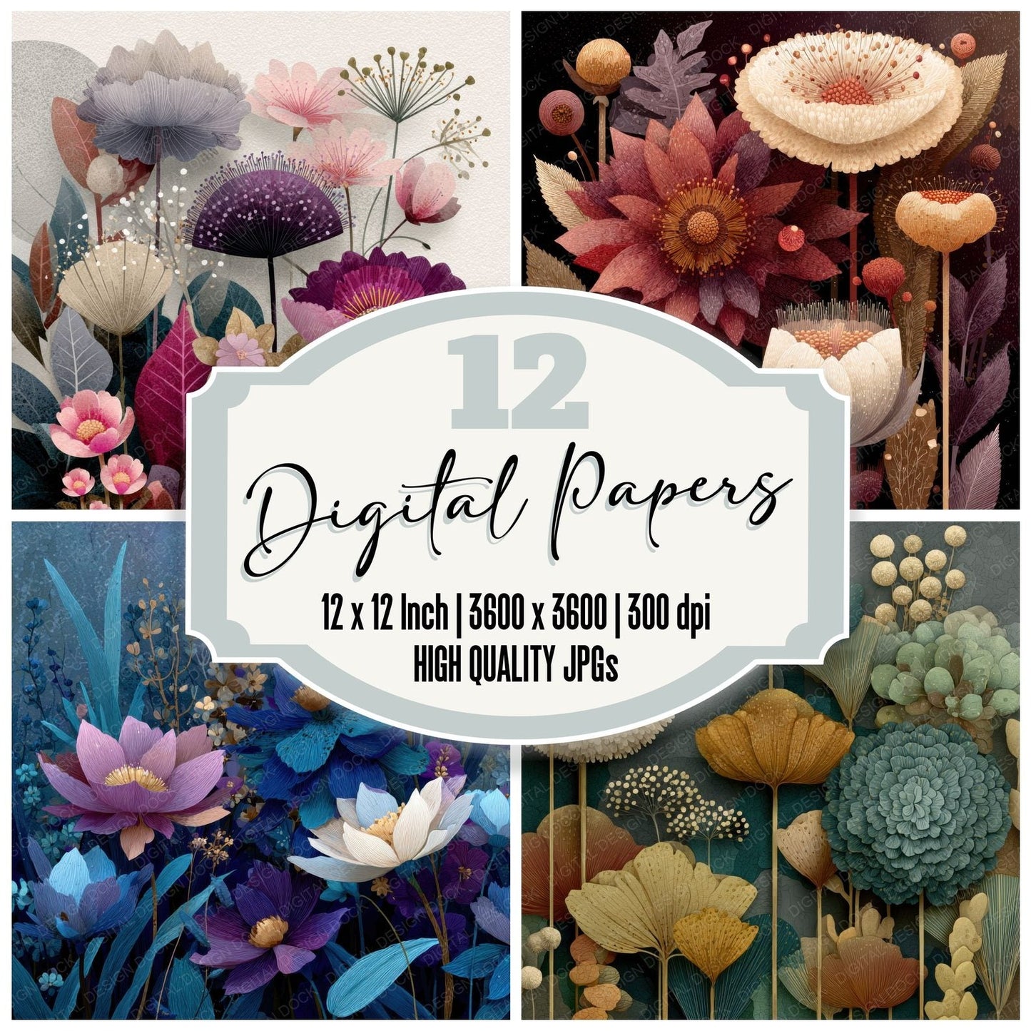 Carrington Surreal Floral Background Digital Paper Pack (DDD000123)