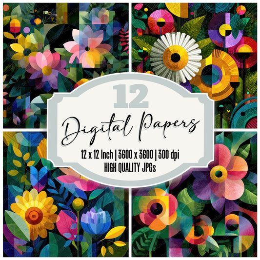 Cubist Floral Geometry Background Digital Paper Pack (DDD000124)