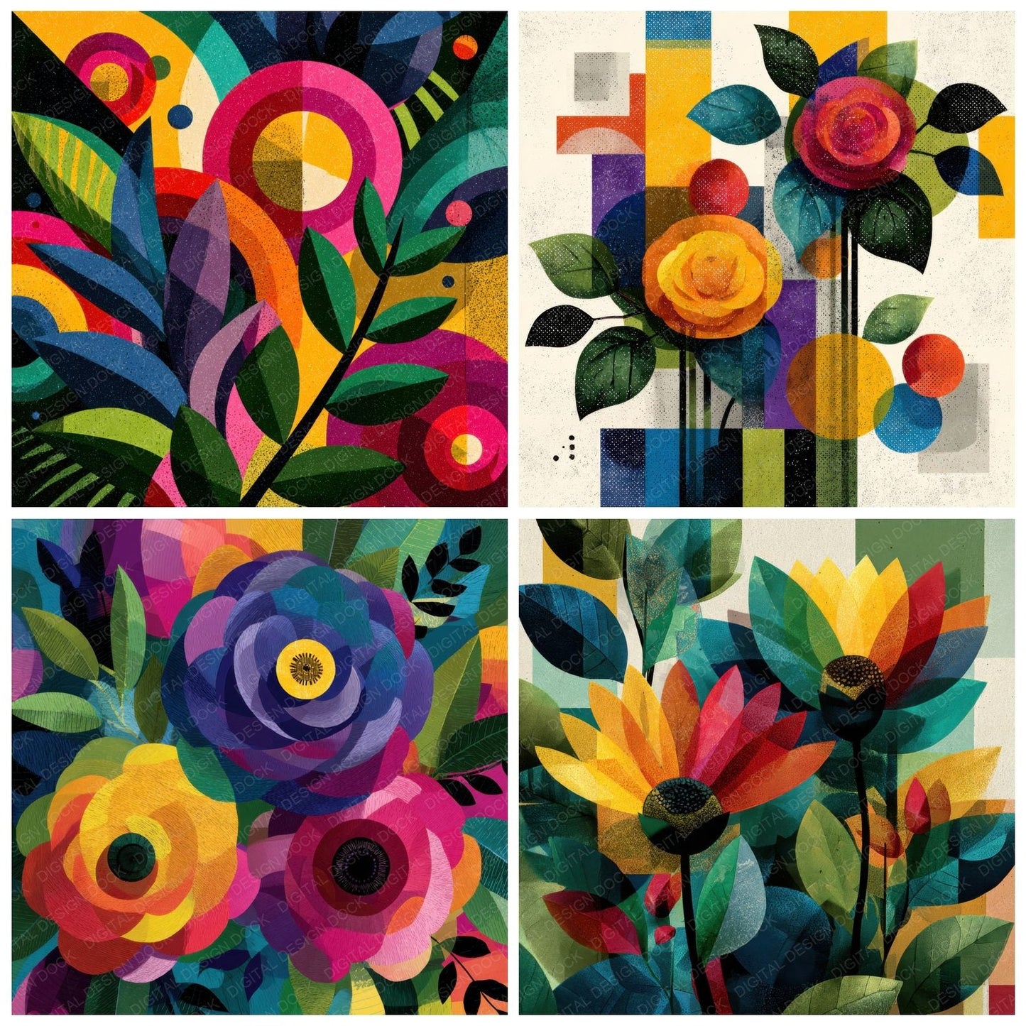 Cubist Floral Geometry Background Digital Paper Pack (DDD000124)