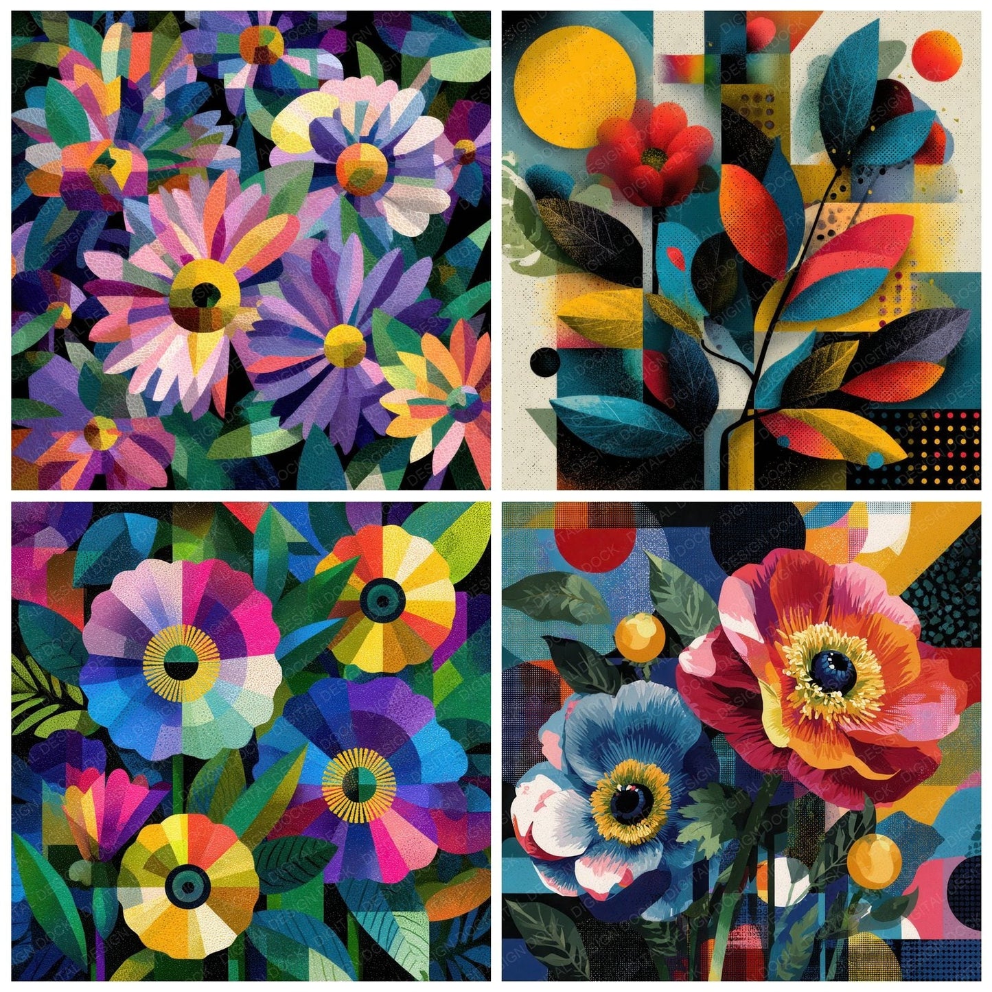 Cubist Floral Geometry Background Digital Paper Pack (DDD000124)