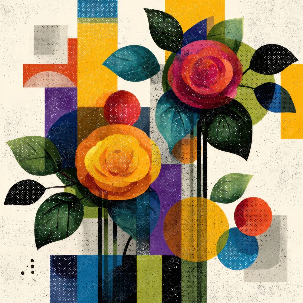 Cubist Floral Geometry Background Digital Paper Pack (DDD000124)