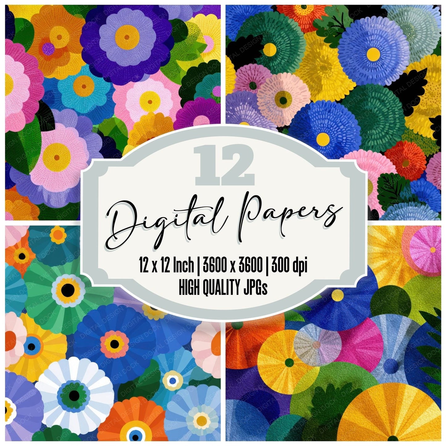 Delaunay Pattern Floral Background Digital Paper Pack (DDD000125)