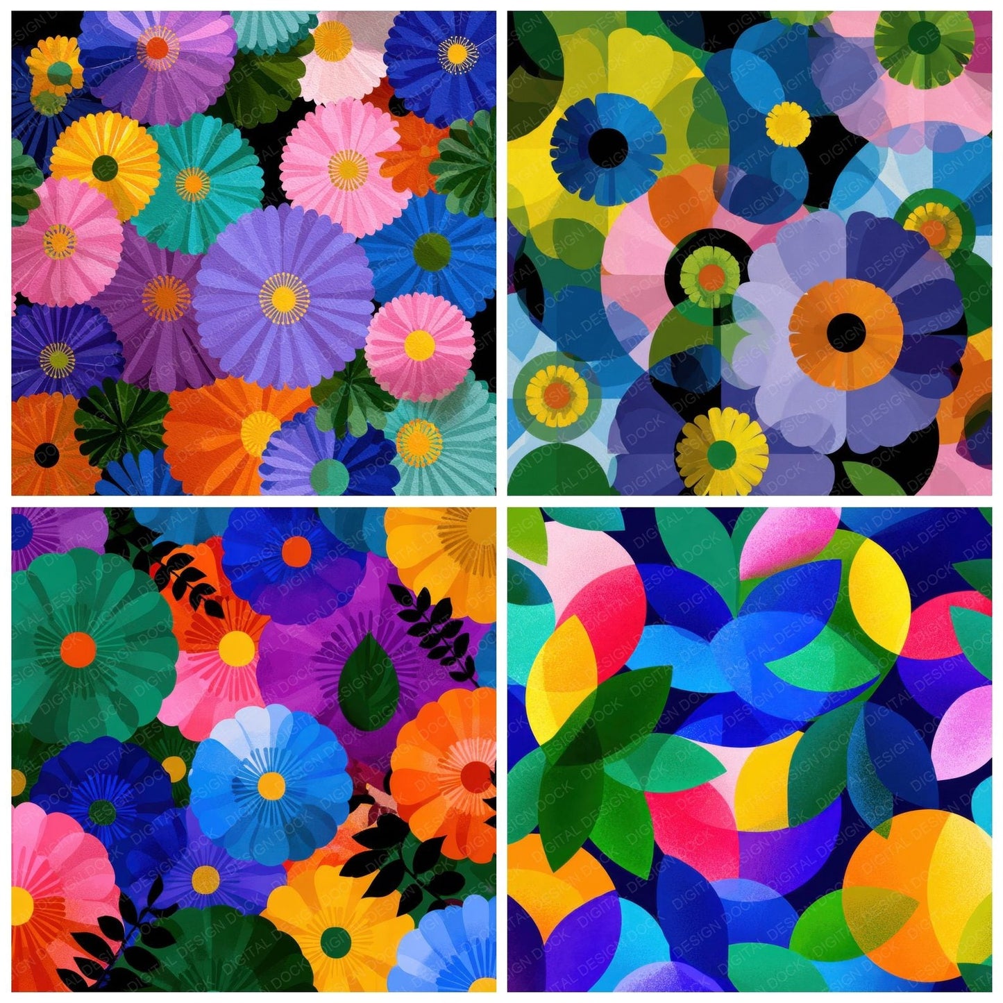 Delaunay Pattern Floral Background Digital Paper Pack (DDD000125)