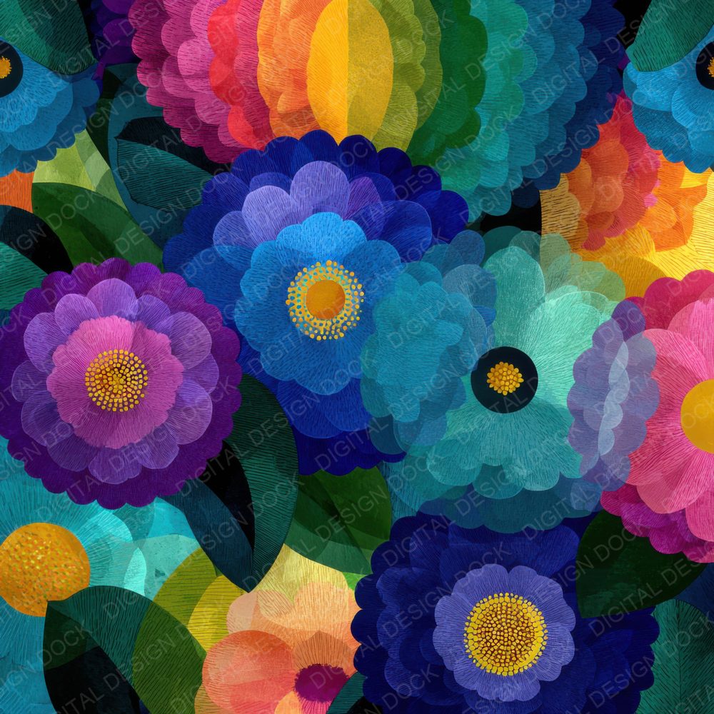 Delaunay Pattern Floral Background Digital Paper Pack (DDD000125)