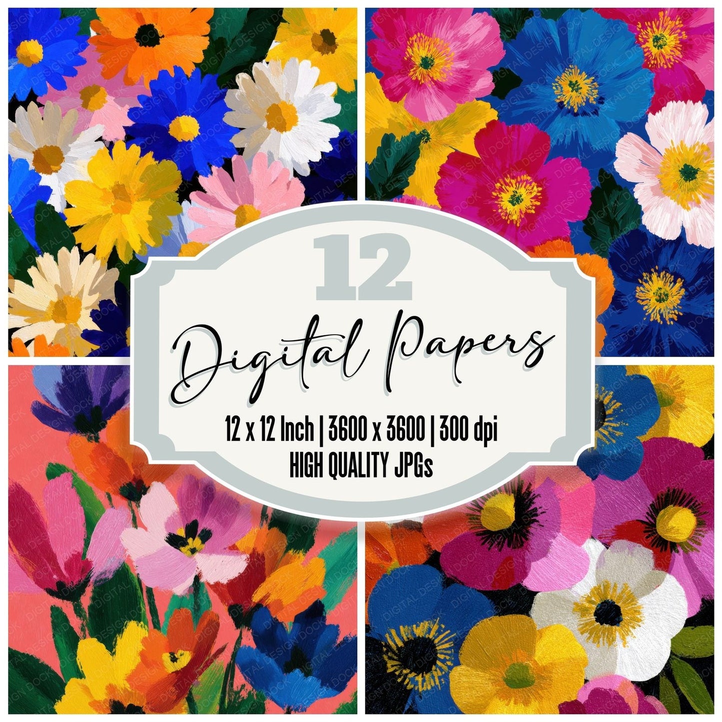 Hockney Colour Floral Background Digital Paper Pack (DDD000127)