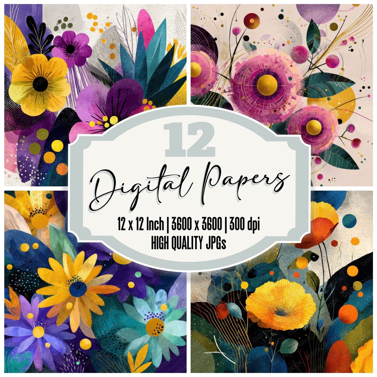 Kandinsky Abstract Floral Background Digital Paper Pack (DDD000128)