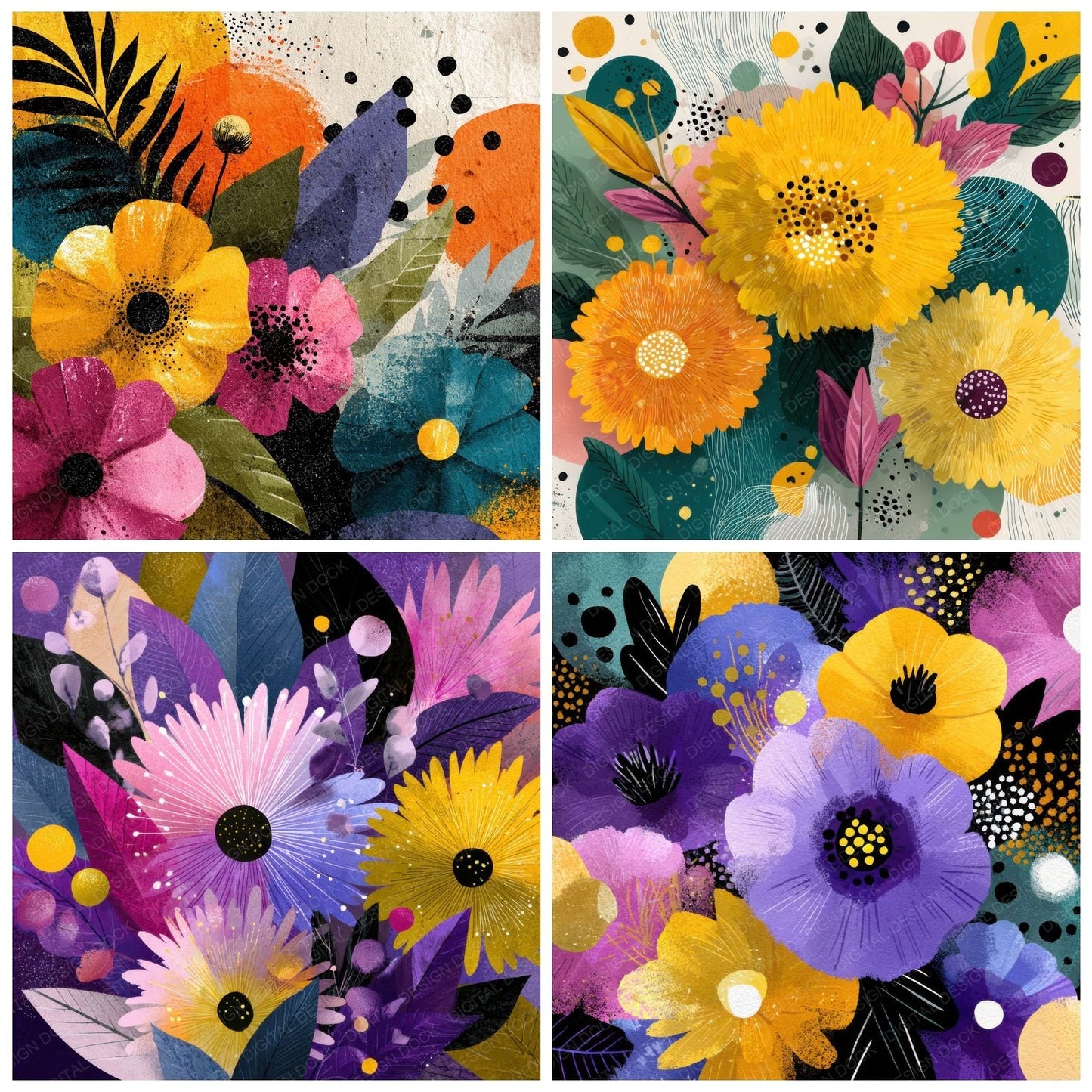 Kandinsky Abstract Floral Background Digital Paper Pack (DDD000128)