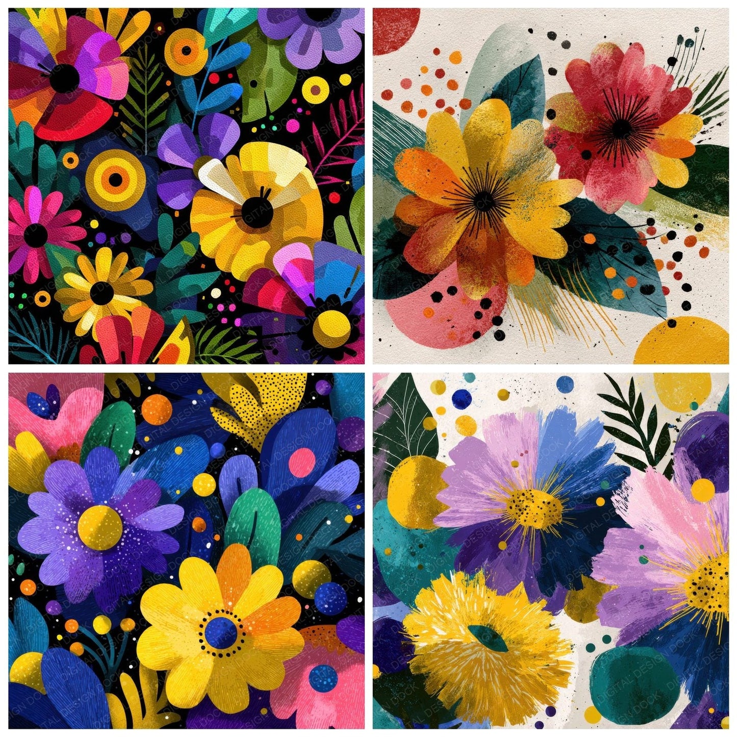 Kandinsky Abstract Floral Background Digital Paper Pack (DDD000128)