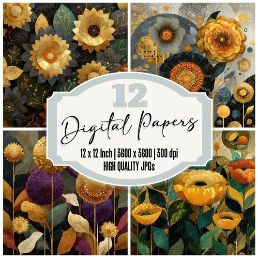 Klimt Ornamental Floral Background Digital Paper Pack (DDD000129)