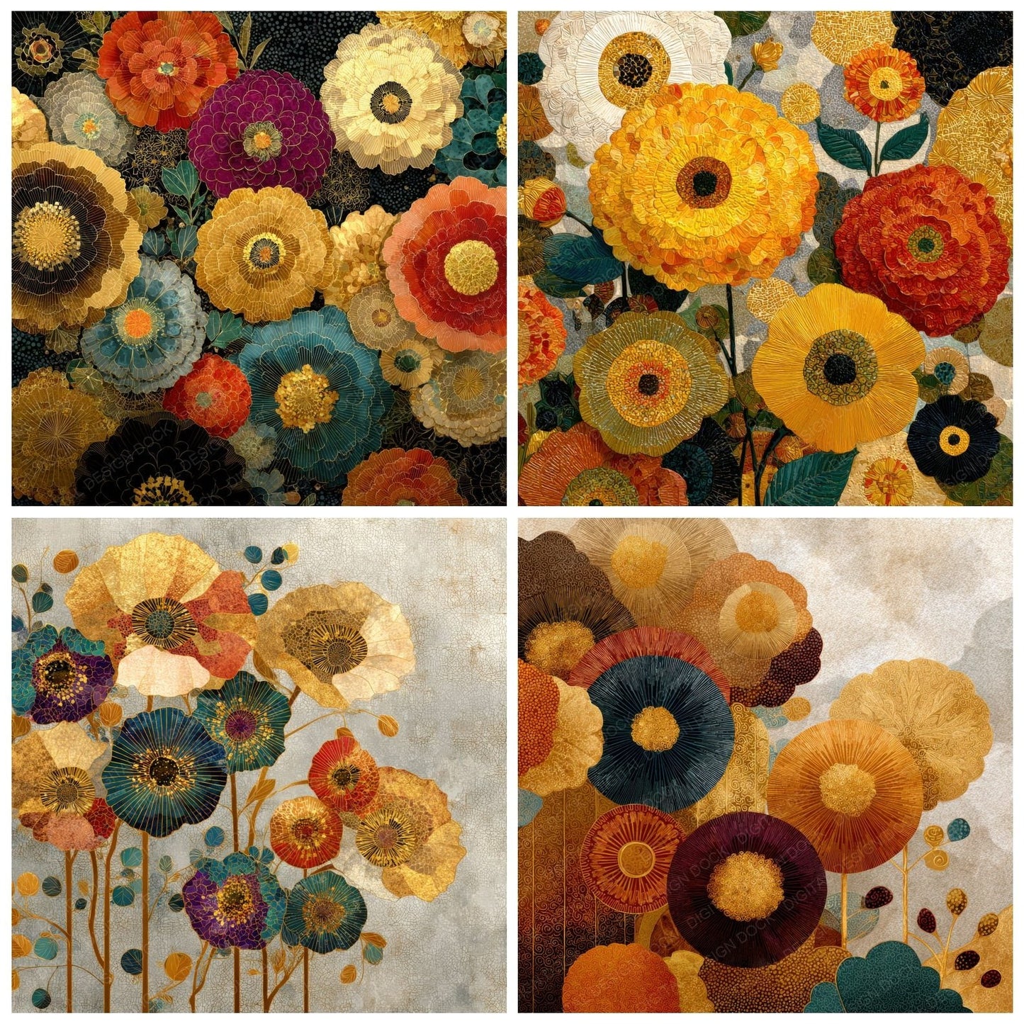 Klimt Ornamental Floral Background Digital Paper Pack (DDD000129)
