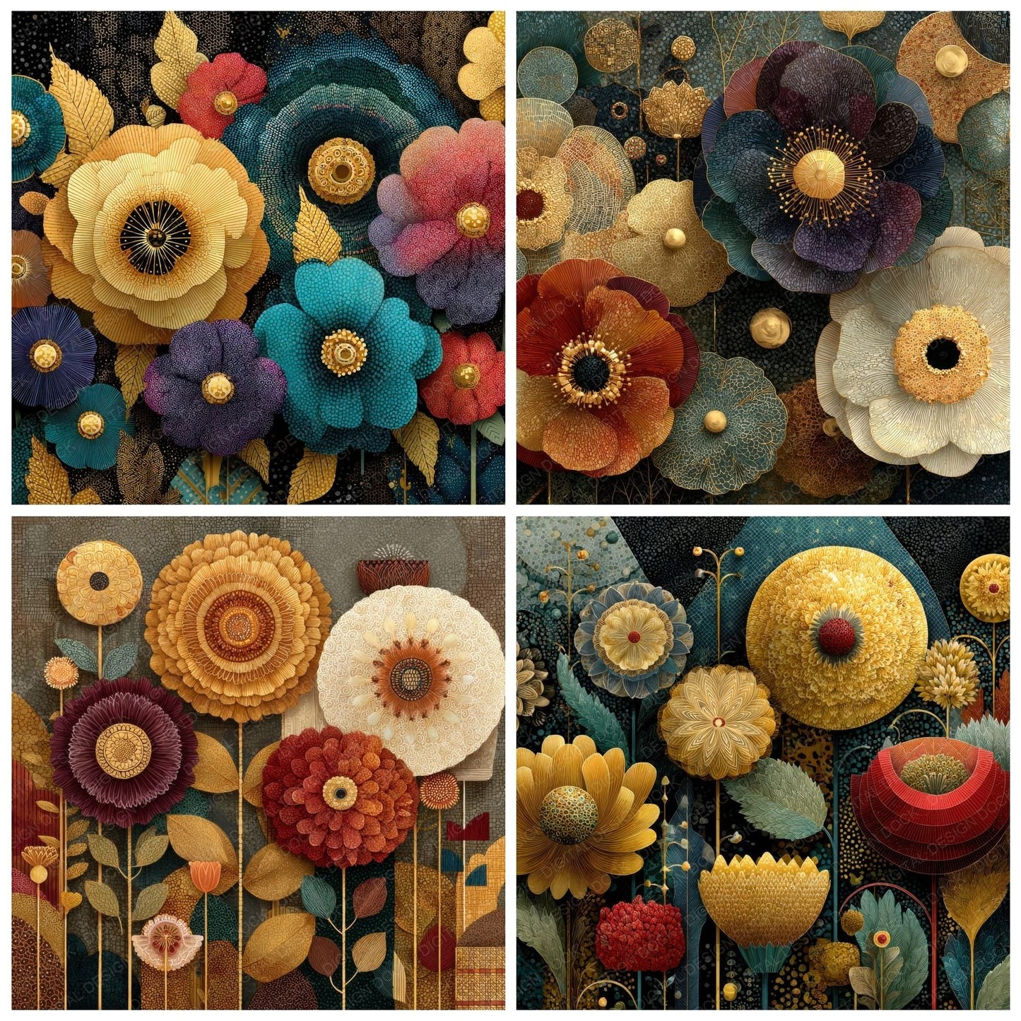 Klimt Ornamental Floral Background Digital Paper Pack (DDD000129)