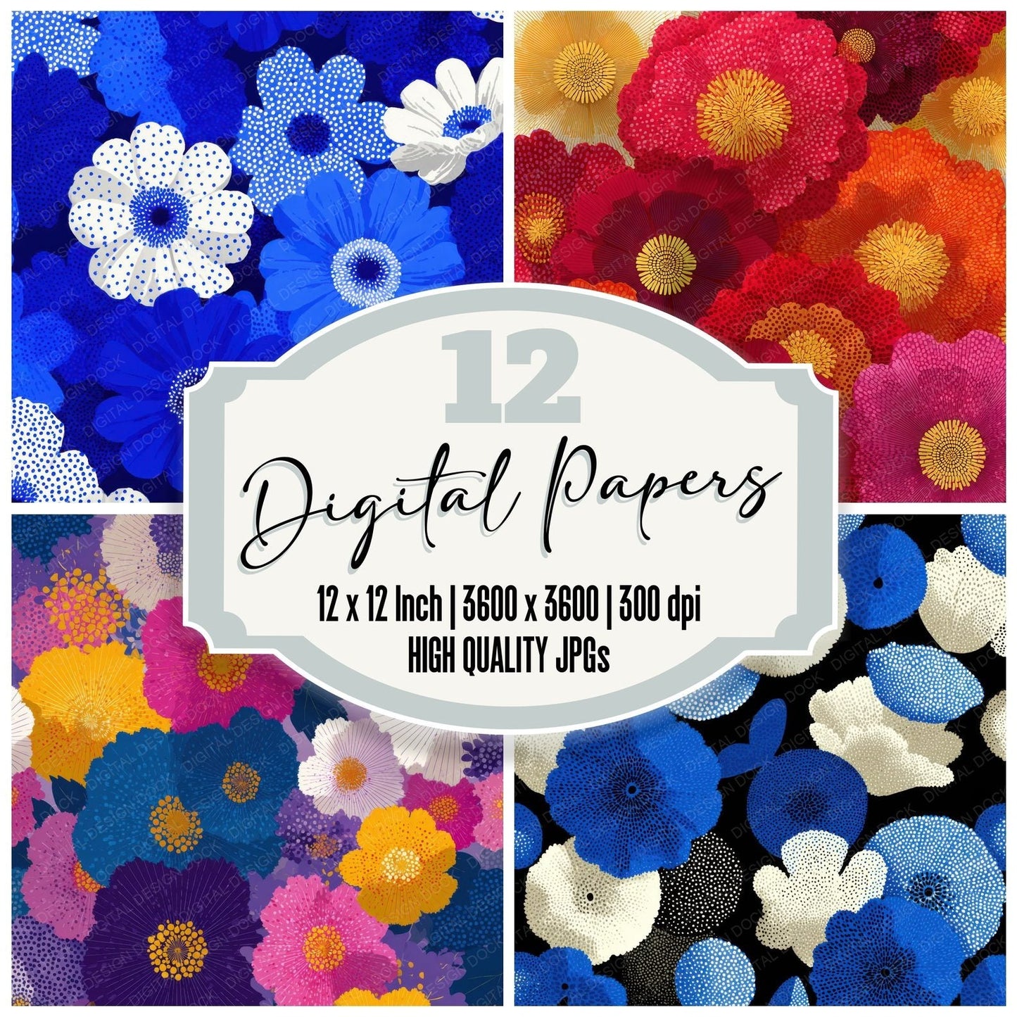Kusama Pattern Floral Background Digital Paper Pack (DDD000130)