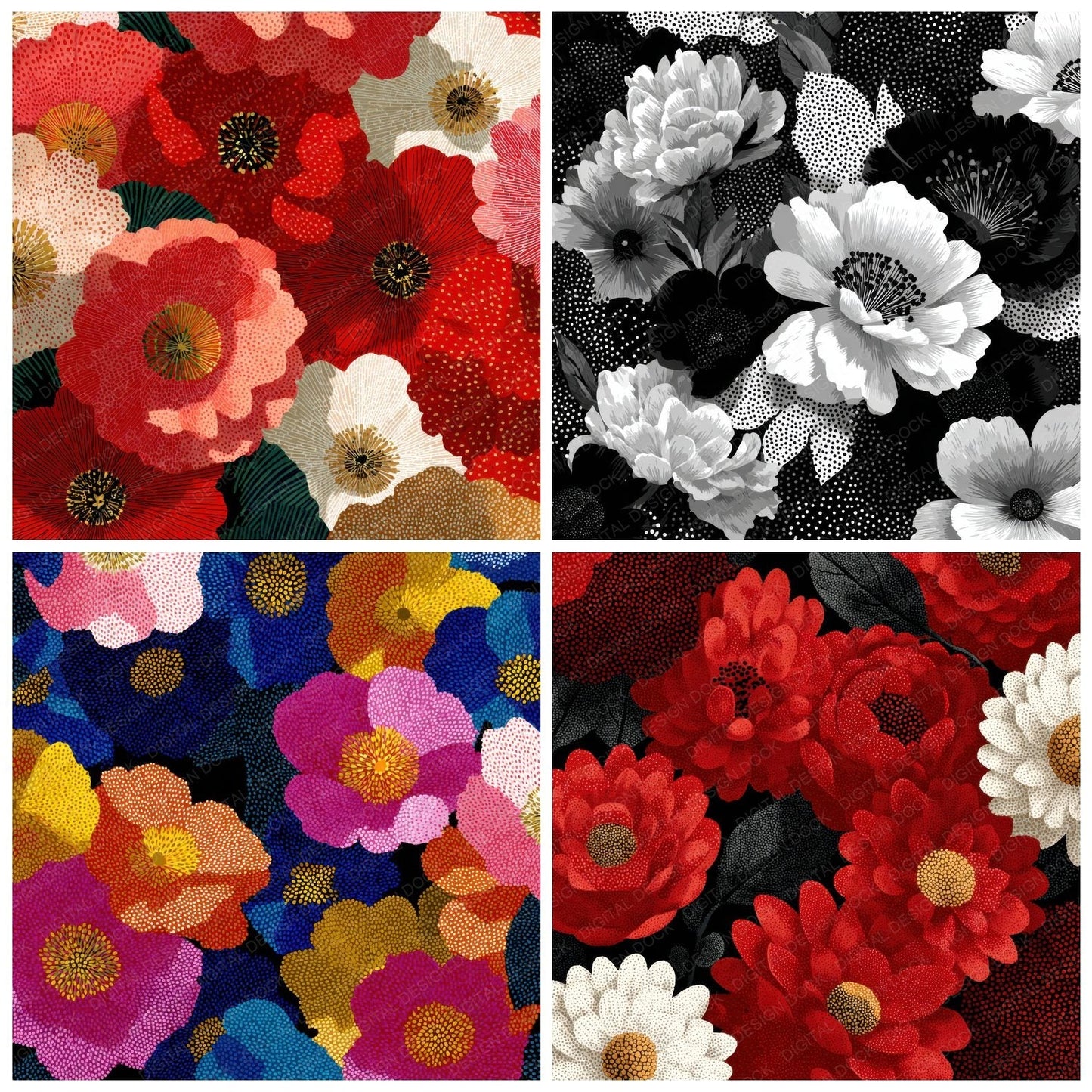 Kusama Pattern Floral Background Digital Paper Pack (DDD000130)
