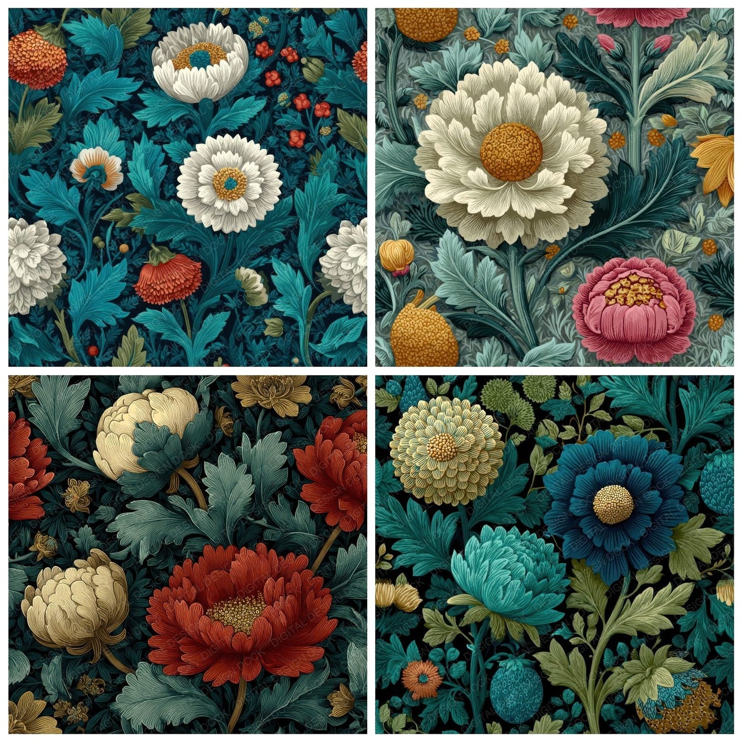 Morris Botanical Pattern Background Digital Paper Pack (DDD000132)