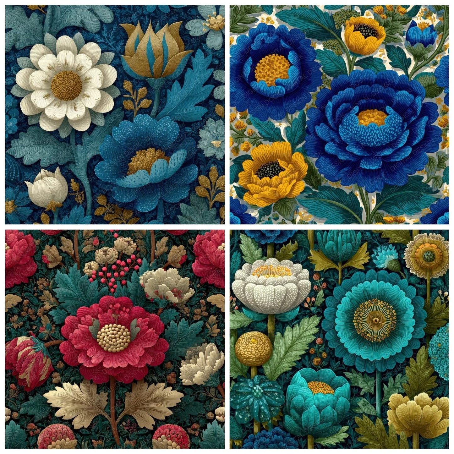 Morris Botanical Pattern Background Digital Paper Pack (DDD000132)