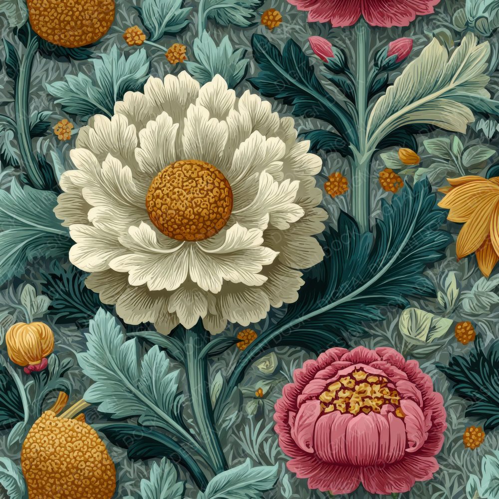 Morris Botanical Pattern Background Digital Paper Pack (DDD000132)