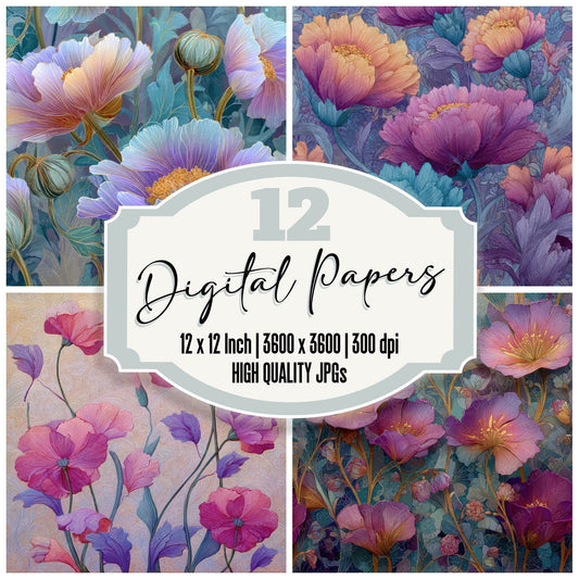 Mucha Decorative Floral Background Digital Paper Pack (DDD000133)